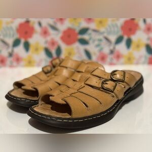 Josef Seibel Air Massage Brown Leather Slide Sandals Women’s EU 38 / US 7.5 EUC